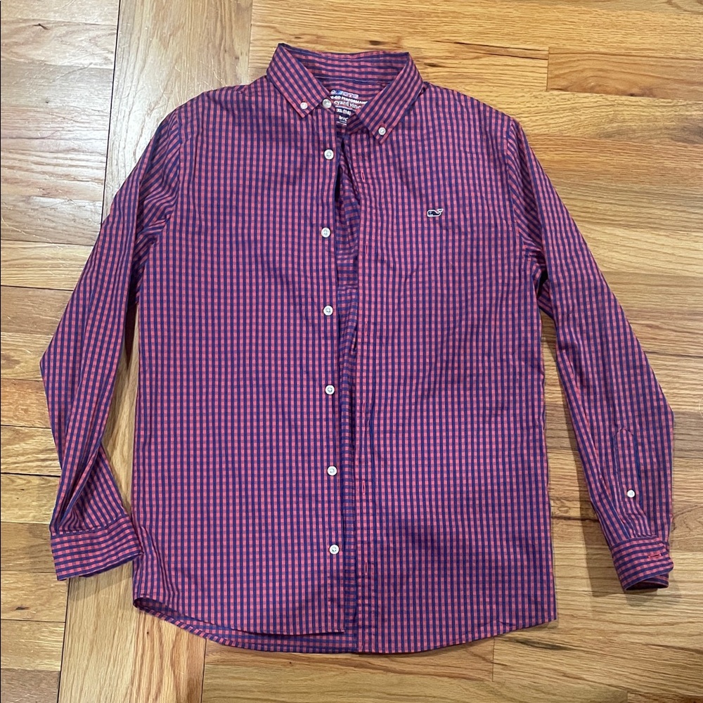 Vineyard Vines boys Red and Blue Checkered Shirt 18 xl